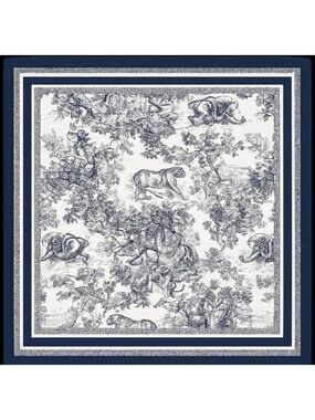 Jungle Safari Animal Print Satin Scarf Navy Blue & White